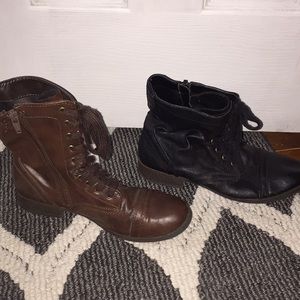 2 PAIRS OF COMBAT BOOTS (black and brown)